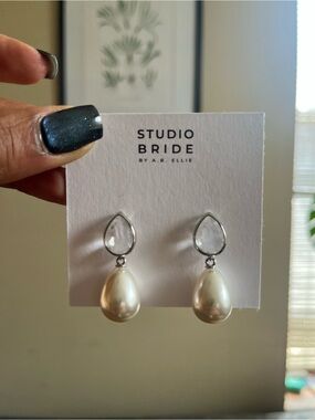 Studio Bride Silver Pearl Drop Teardrop Earrings